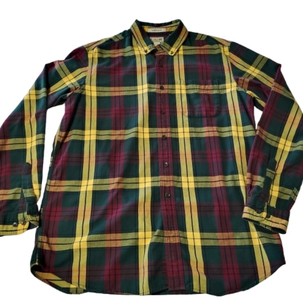LL Bean Scotch Plaid Flannel Button Down Shirt‎ Traditional Fit Men's Large Tall